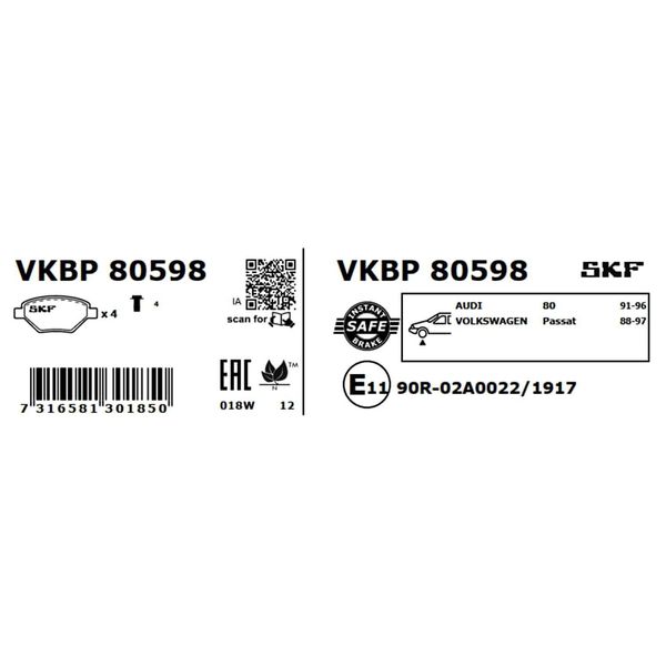 Set Pastiglie Freno Anteriori Skf Pastiglie Freno Per Vw Golf Ii (19E, 1G1) Vkbp 80598-image