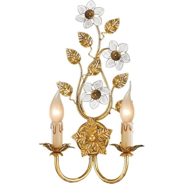 Casa Padrino Lampada Da Parete Barocca In Oro Con Patina 25 X 11 X H. 43 Cm - Elegante Lampada Da Parete In Stile Barocco Con Pregiato Vetro Di Murano - Luci Barocche - Qualità - Italy-image