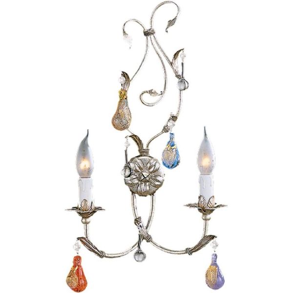 Casa Padrino Lampada Da Parete Doppia Barocca Argento Con Patina / Multicolore 32 X 13 X H. 52 Cm - Elegante Lampada Da Parete In Stile Barocco Con Vetro Di Murano - Luci Barocche - Qualità - Italy-image