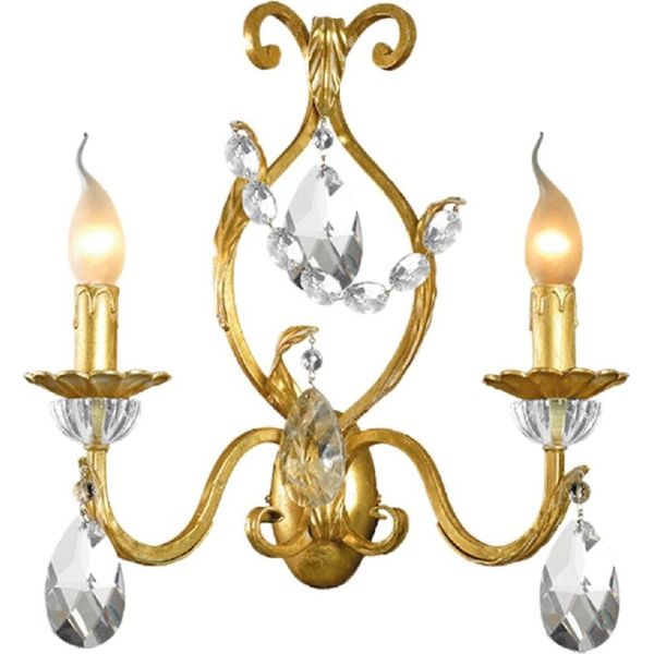Casa Padrino Lampada Da Parete Barocca In Oro Con Patina 37 X 13 X H. 39 Cm - Elegante Lampada Da Parete In Stile Barocco Con Vetro Di Cristallo BohéMien - Luci Barocche - Qualità Lussuosa - Italy-image