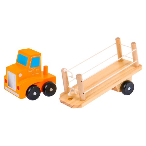 Camion In Legno Con Rimorchio E Blocchi Da Costruzione Per Bambini A Partire Dai 2 Anni, Giocattolo Educativo + Blocchi Da Costruzione Con Lettere E Numeri-image