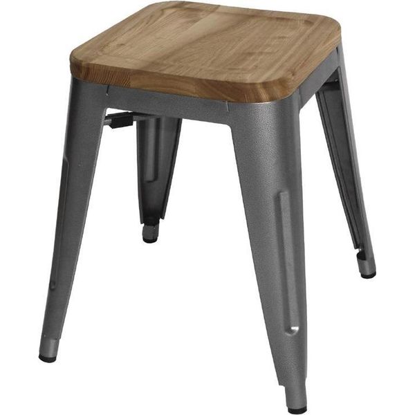 Sgabello Bolero Bistro In Acciaio Con Seduta In Legno - Grigio (4 Pezzi)-image