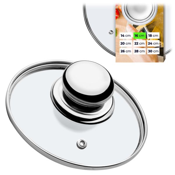 Coperchio In Vetro Kadax Con Manico In Metallo "Finsta "", Coperchio Resistente Al Calore Per Casseruola, 16 Cm"-image