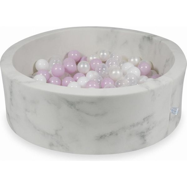 Piscina Di Palline Di Marmo Con 200 Palline Rosa Chiaro, Bianco Perlato E Trasparenti - 90 X 30 Cm - Rotonda-image