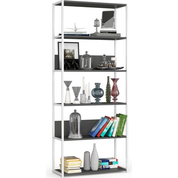 Mensola In Metallo Loft 80 Cm Bianco-Grigio 6 Ripiani-image