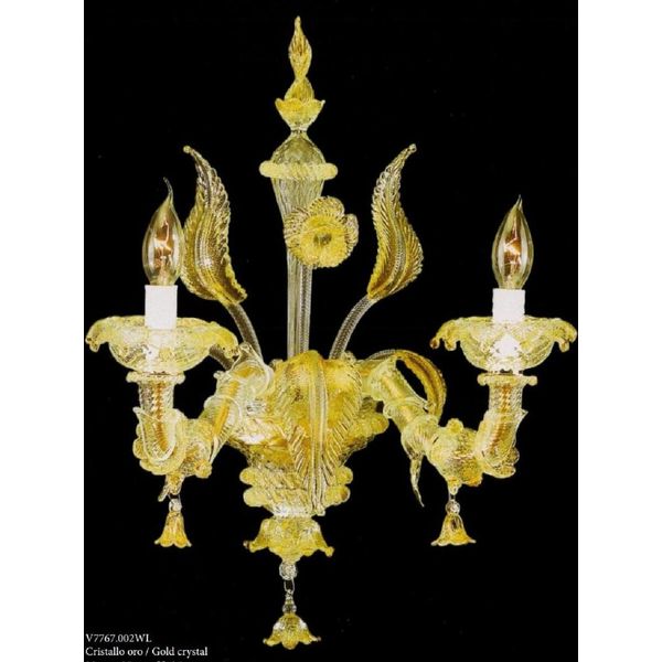 Casa Padrino Lampada Da Parete Barocca Oro 25 X 25 X H. 36 Cm - Magnifica Lampada Da Parete In Vetro Di Murano In Stile Barocco - Luci Barocche - Qualità Lussuosa - Italy-image