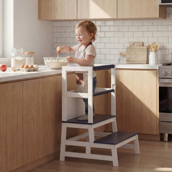 Spielwerk Torre Apprendimento Per Bambini Scala Montessoriana Con Lavagna Scaletta Montessori Sgabello Da Cucina In Legno Torretta Didattica 50 X 51 X 93 Cm A Partire Da 2 Anni-image