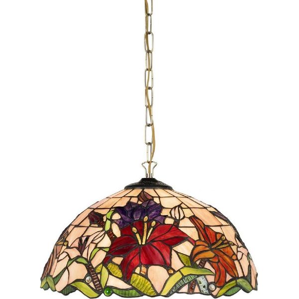 Casa Padrino Lampada A Sospensione Tiffany Multicolore Ø 40 X H. 75 Cm - Lampada A Sospensione Tiffany Art Deco - Lampada A Sospensione Per Soggiorno - Lampada A Sospensione Decorativa - Luci Tiffany - Luci Art Deco-image