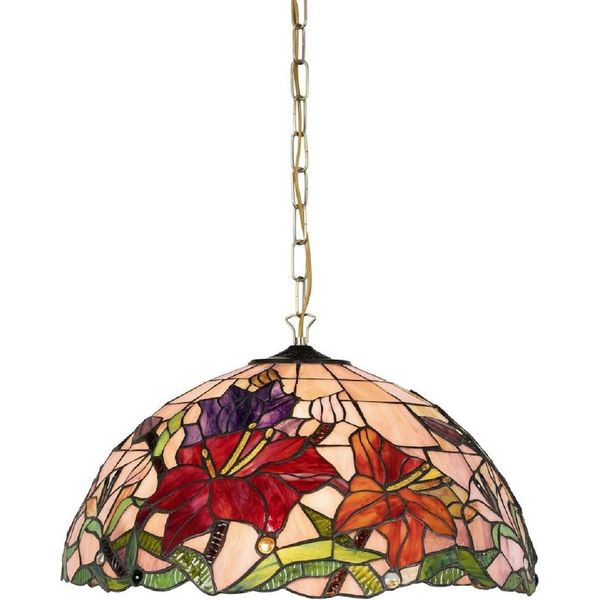 Casa Padrino Lampada A Sospensione Tiffany Multicolore Ø 50 X H. 85 Cm - Lampada A Sospensione Tiffany Art Deco - Lampada A Sospensione Per Soggiorno - Lampada A Sospensione Decorativa - Luci Tiffany - Luci Art Deco-image