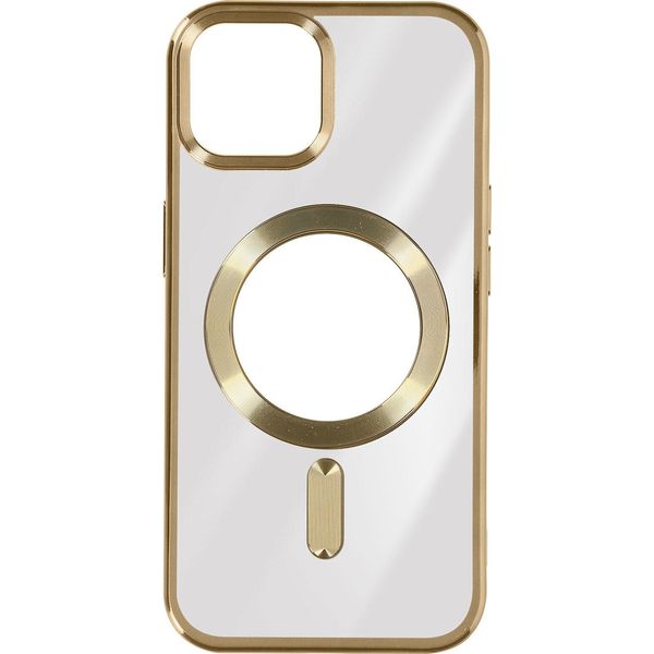 Custodia In Silicone Magsafe Apple Iphone 15 Plus Protezione Fotocamera Cromo Surround Oro-image