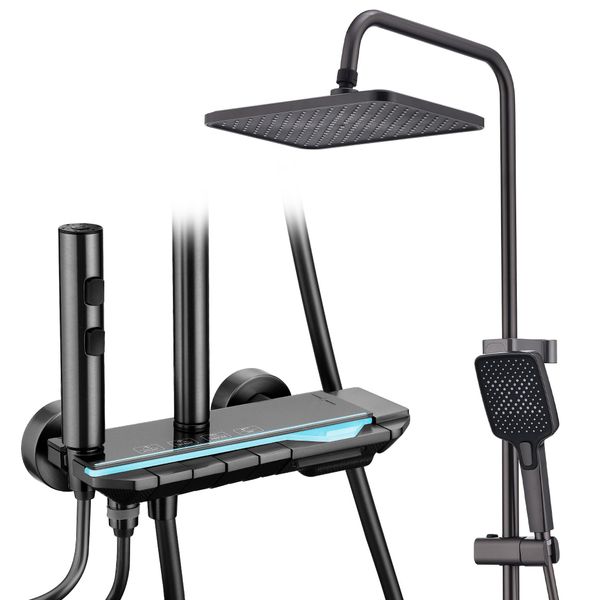 Sistema Doccia Homelody In Ottone 4 Modalità Di Erogazione Dell'acqua, Set Completo Di Rubinetteria Doccia, Set Doccia Display Digitale Della Temperatura Con Luce Atmosferica, Set Doccia Completo-image