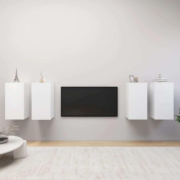 The Living Store Mobili Tv 4 Pz. Bianco 30,5X30X60 Cm Materiale A Base Di Legno-image