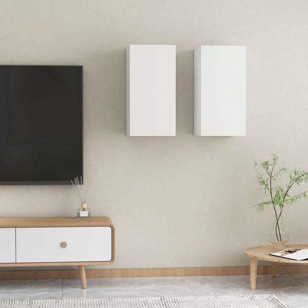 The Living Store Mobili Tv 2 Pz. Bianco 30,5X30X60 Cm Materiale A Base Di Legno-image