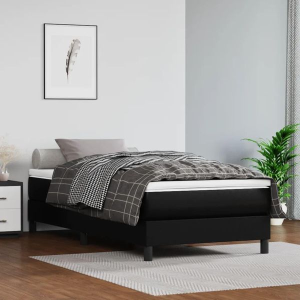The Living Store Letto Boxspring Nero 100X200 Cm In Pelle Finta-image