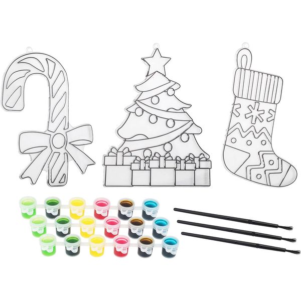 Immagini Di Finestre Da Colorare - Natale / Set Di 3 - Inclusi Colori E Pennelli-image