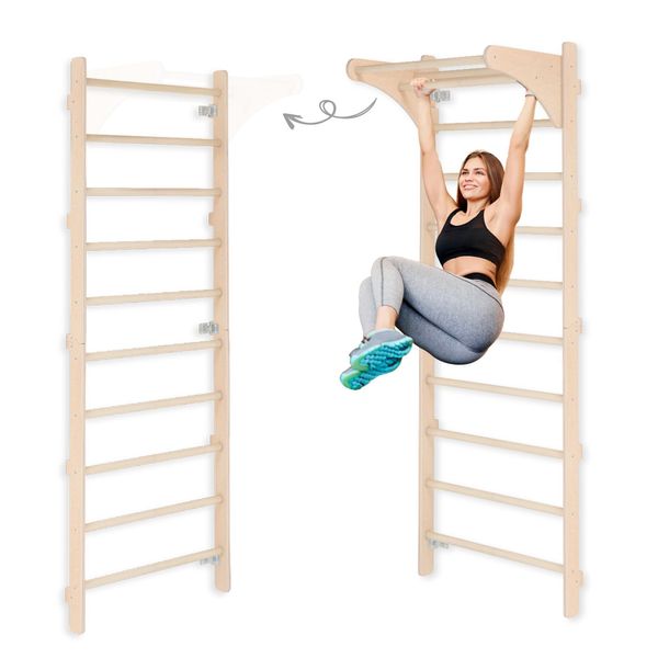 Mamoi Scala Da Parete Ginnica Con Maniglia Per Adulti - Scala Da Allenamento In Legno (230 Cm), Attrezzatura Per Il Fitness, Scala Multifunzionale-image
