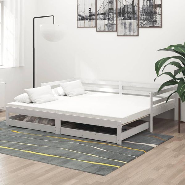 The Living Store Letto Da Giorno Allungabile 2X(90X200) Cm In Legno Di Pino Massiccio Bianco-image