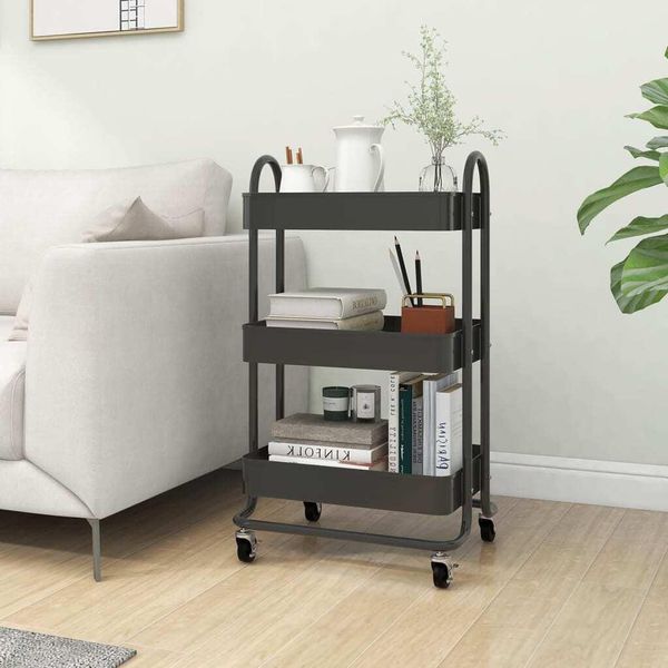 The Living Store Carrello A 3 Livelli Antracite 43X34X79 Cm In Acciaio-image