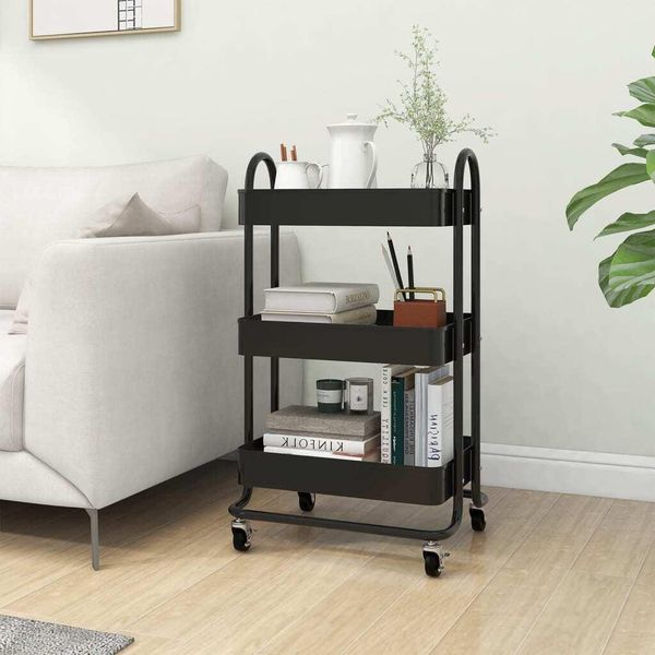 The Living Store Carrello A 3 Livelli Nero 43X34X79 Cm In Acciaio-image