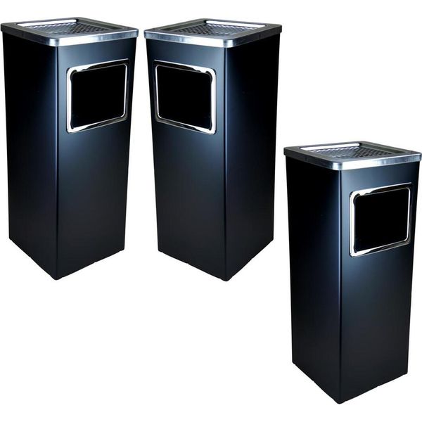 Set Di 3 Posacenere Da Esterno Con Cestino Interno | 61,5 X 23 X 23 Cm Posacenere Da Esterno Con Cestino Per Esterni E Interni | Posacenere Rettangolare Nero, Da Appoggio Per Esterni-image