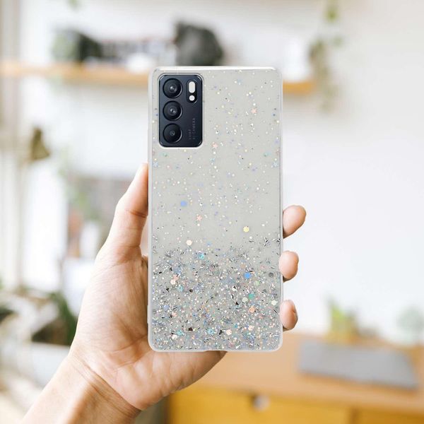 Custodia Cadorabo Per Oppo Reno6 5G In Trasparente Con Glitter Custodia Protettiva In Silicone Tpu Flessibile Con Glitter Scintillanti Custodia Cover Per Cellulare-image