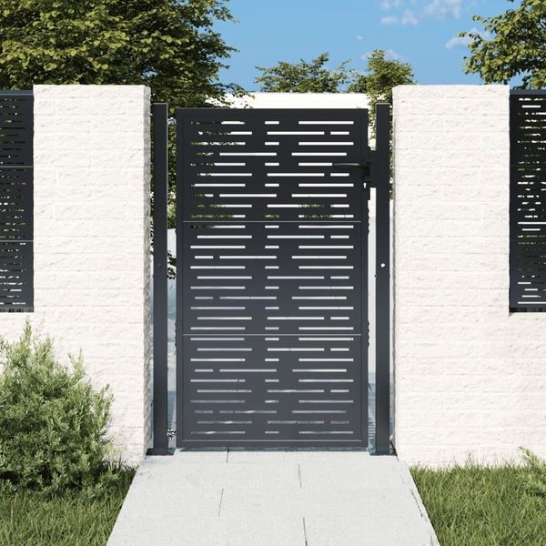 The Living Store Cancello Da Giardino Antracite 105X155 Cm In Acciaio Design Quadrato-image