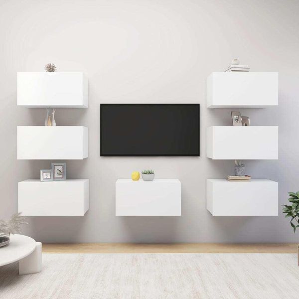 The Living Store Mobili Tv 7 Pz. Bianco 30,5X30X60 Cm Materiale A Base Di Legno-image