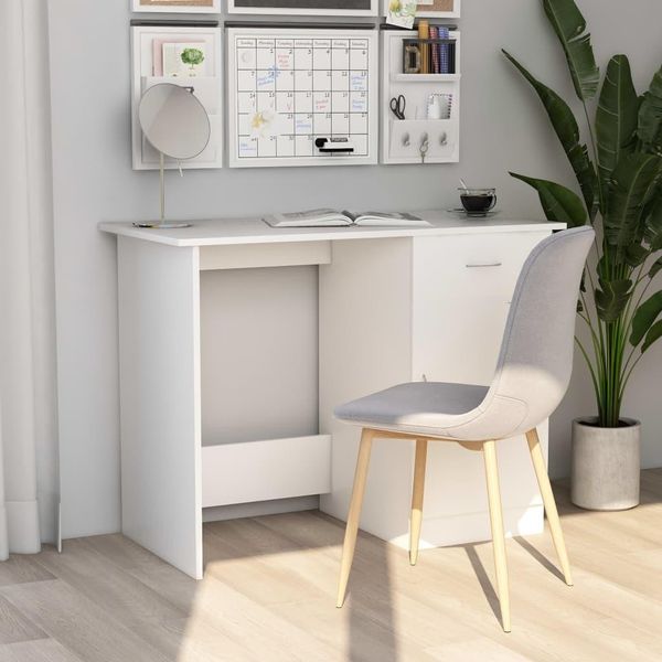 The Living Store Scrivania Bianca 100×50×76 Cm Materiale In Legno-image