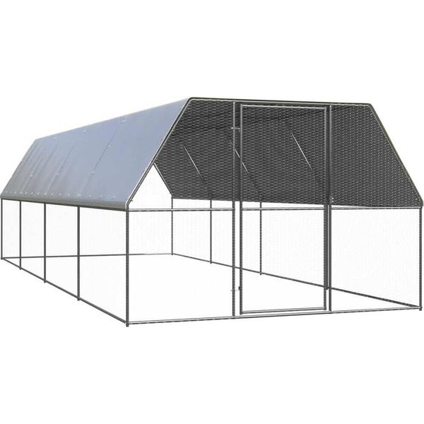 The Living Store Gabbia Per Polli Da Esterno 3X8X2 M Acciaio Zincato-image