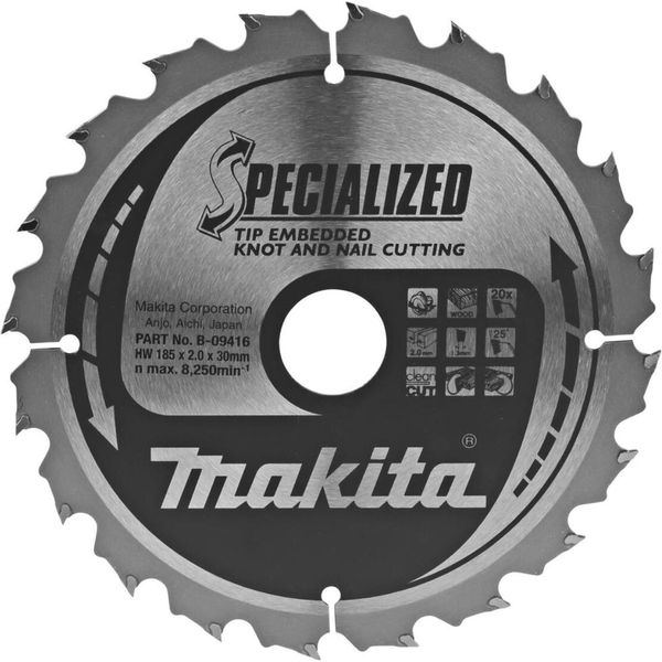 Lama Per Sega Circolare Makita, Tagliente Incassato 185 X 30 Mm - 20 Denti-image