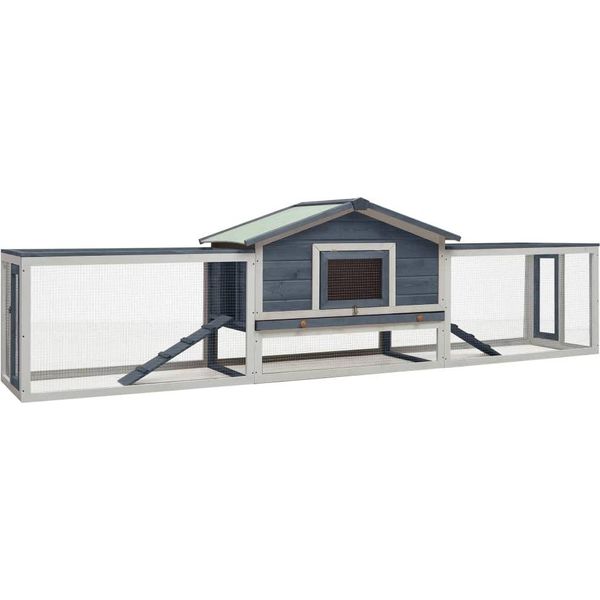 The Living Store Conigliera Grigia 310X70X87 Cm In Legno Massiccio Di Pino E Abete-image