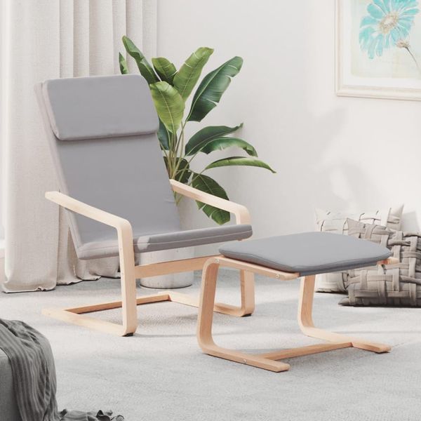 The Living Store Poltrona Relax Con Sgabello In Tessuto Grigio Chiaro-image