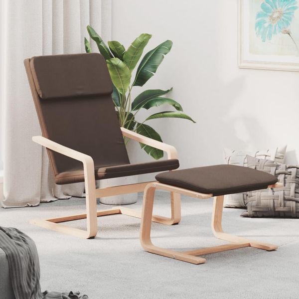 The Living Store Poltrona Relax Con Poggiapiedi In Tessuto Marrone Scuro-image