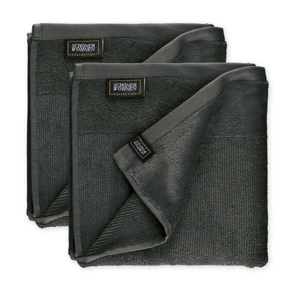 SchöNer Wohnen Set Di 2 Asciugamani Sense Colore Antracite Dimensioni 50X100-image