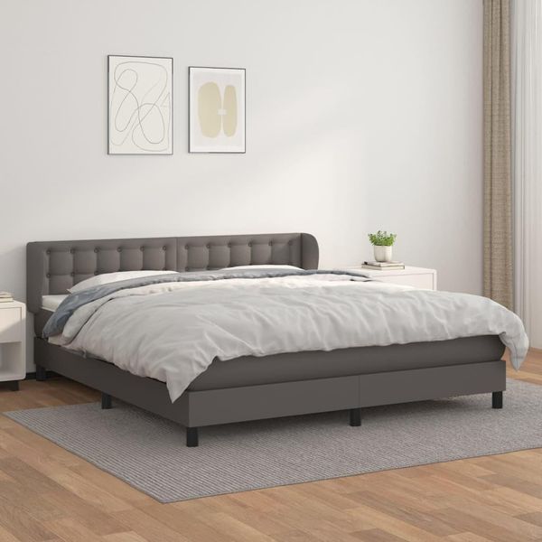 The Living Store Letto A Molle Con Materasso Grigio 160X200 Cm In Pelle Finta-image