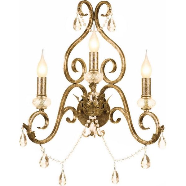 Casa Padrino Lampada Da Parete Barocca In Cristallo Oro Antico 48 X H. 51 Cm - Magnifica Lampada Da Parete Barocca In Metallo - Luci Barocche - Nobile & Magnifico-image