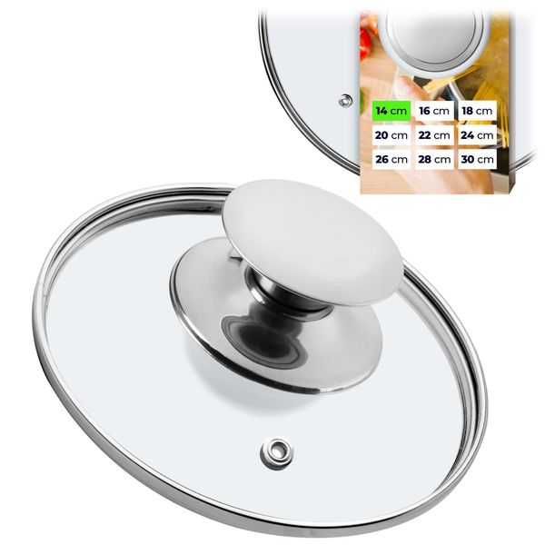 Coperchio Per Pentole Kadax "Salerno"", Coperchio Universale In Vetro Con Manico Argentato, 14 Cm"-image