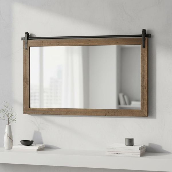 Mucola Specchio Da Parete Con Persiane Brownvintage 71X86Cm Specchio Guardaroba Specchio Finestra Legno Rustico Specchio Bagno Specchio Decorativo Rollable-image