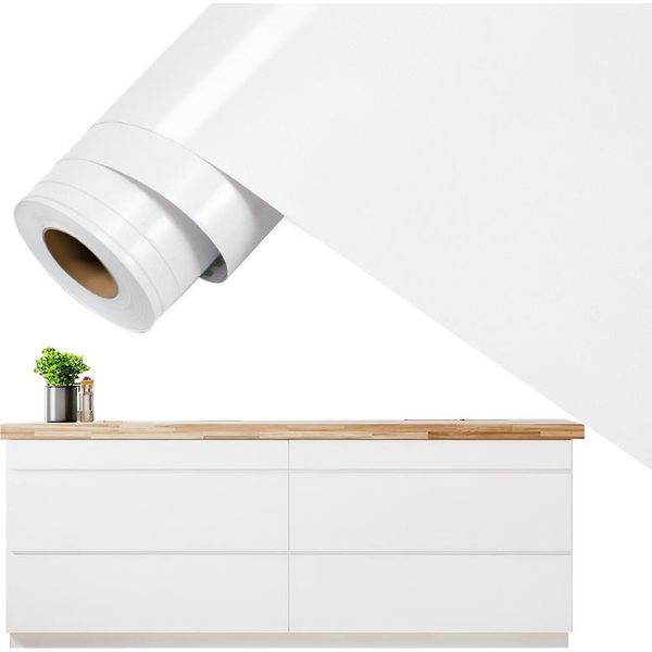 Tolletour 500Cm X 61Cm Mobili Foglio Adesivo Foglio Vinile Autoadesivo Carta Da Parati Cucina Adesivo Foglio Glitter Impermeabile 1 Rotolo Bianco-image