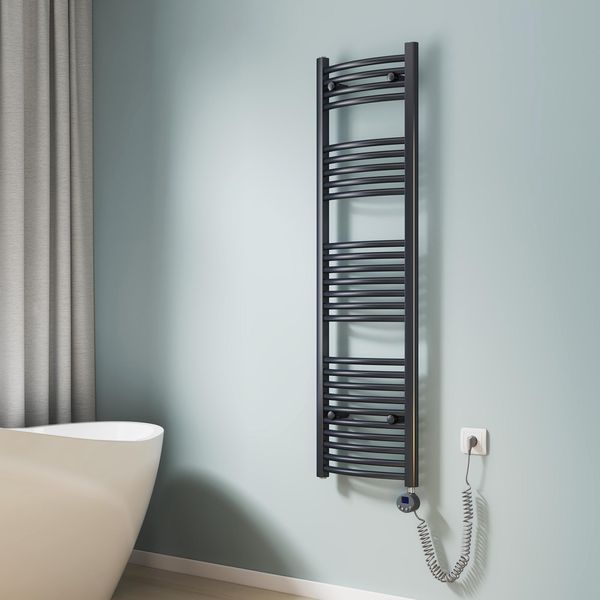 Emke Radiatore Elettrico Da Bagno 140X40 Cm 500 W Antracite Radiatore Da Bagno Curvo Elettrico, Scaldasalviette Con Resistenza Elettrica-image