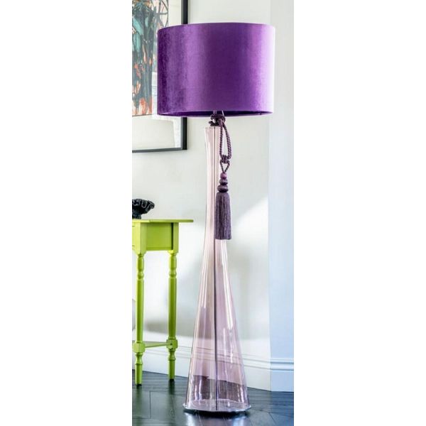 Casa Padrino Lampada Da Terra Viola Ø 40 X H. 165 Cm - Lampada Da Terra Rotonda In Vetro Con Paralume - Lampade Da Terra - Luci - Interni-image