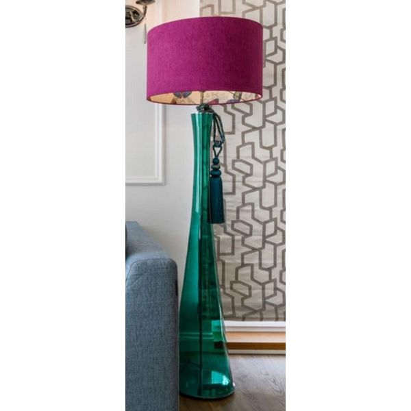 Casa Padrino Lampada Da Terra Verde / Viola Ø 40 X H. 165 Cm - Lampada Da Terra Rotonda In Vetro Con Paralume - Lampade Da Terra - Luci - Interni-image