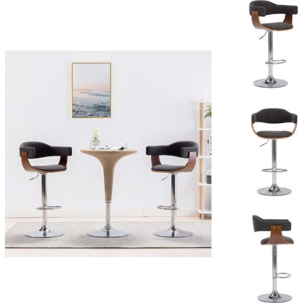 Vidaxl Sgabello Da Bar 2 Pz. Bentwood Grigio E Tessuto - Sgabello Da Bar-image