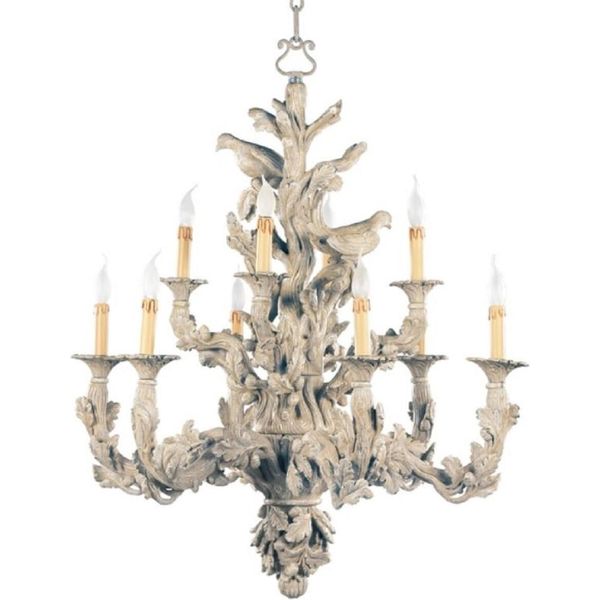 Casa Padrino Lampadario Barocco Con Colombe Decorative Grigio Antico Ø 87 X H. 107 Cm - Magnifico Lampadario Da Salotto In Stile Barocco - Nobile E Magnifico - Qualità - Italy-image