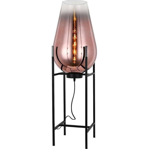 Casa Padrino Lampada Da Terra Rame / Nero 30 X 30 X H. 97 Cm - Lampada Da Terra In Metallo Con Paralume In Vetro - Lampade Da Terra - Luci - Interni-image