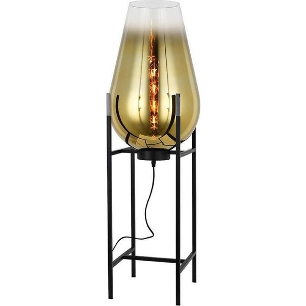 Casa Padrino Lampada Da Terra Oro / Nero 30 X 30 X H. 97 Cm - Lampada Da Terra In Metallo Con Paralume In Vetro - Lampade Da Terra - Luci - Interni-image