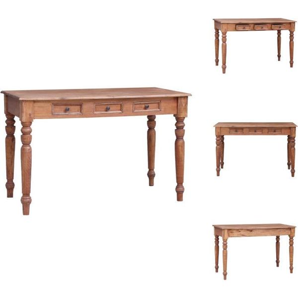 Vidaxl Scrivania Con Cassetti 117X57X75 Cm In Legno Massiccio Antico - Scrivanie-image