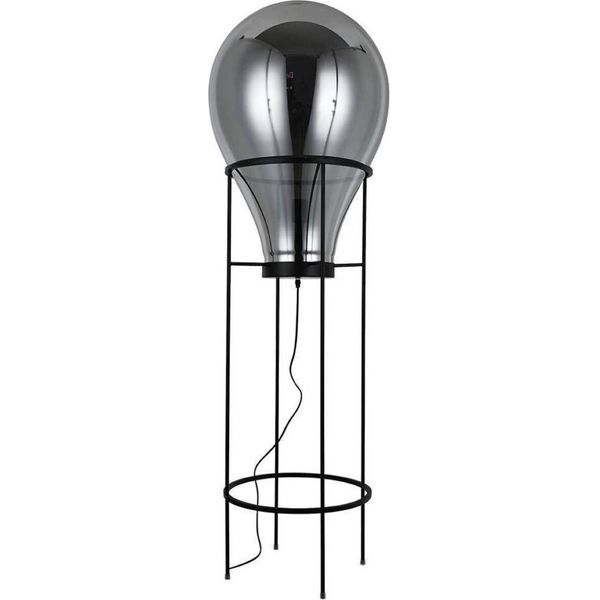 Casa Padrino Lampada Da Terra Grigio / Nero Ø 50 X H. 158 Cm - Lampada Da Terra Rotonda In Metallo Con Paralume In Vetro - Lampade Da Terra - Luci - Interni-image