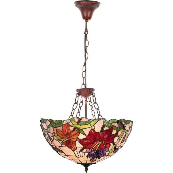 Casa Padrino Lampada A Sospensione Tiffany Multicolore / Marrone Ø 50 X H. 80 Cm - Lampada A Sospensione Tiffany Art Deco - Lampada A Sospensione Per Il Soggiorno - Lampada A Sospensione Decorativa - Luci Tiffany - Luci Art Deco-image