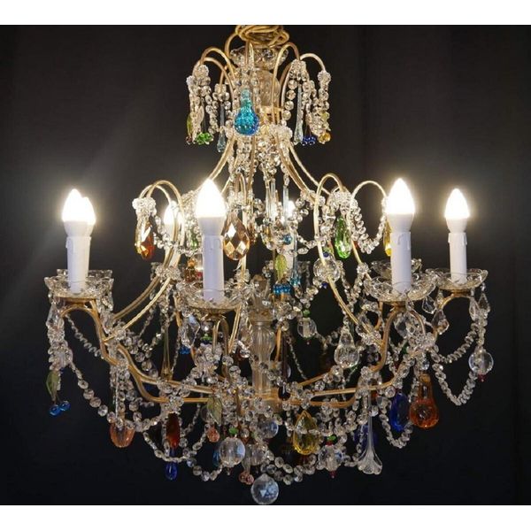 Casa Padrino Lampadario Barocco In Cristallo Oro / Multicolore Ø 80 X H. 80 Cm - Lampadario Per Hotel E Ristoranti - Illuminazione Barocca - Nobile E Magnifico - Qualità - Italy-image